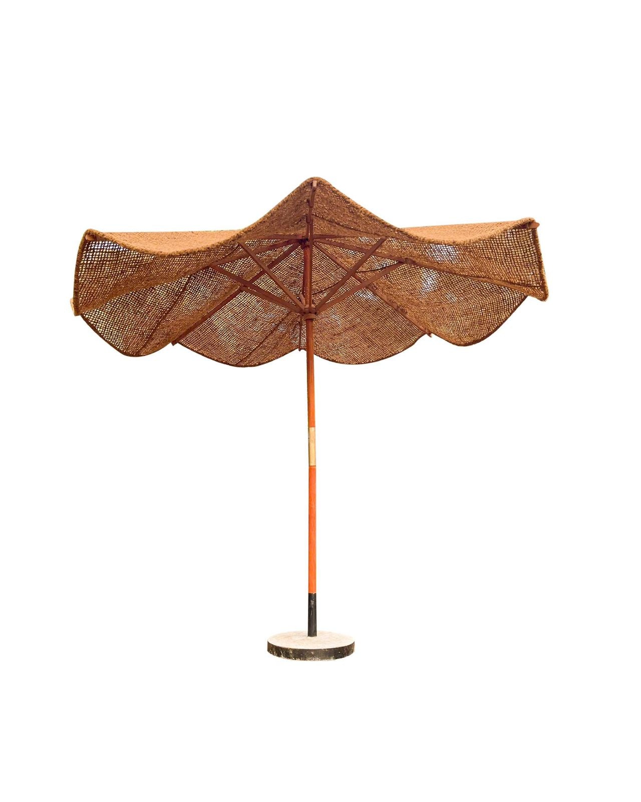 Kokosvezel Parasol Set 300 cm met Hardhouten Frame & Betonvoet