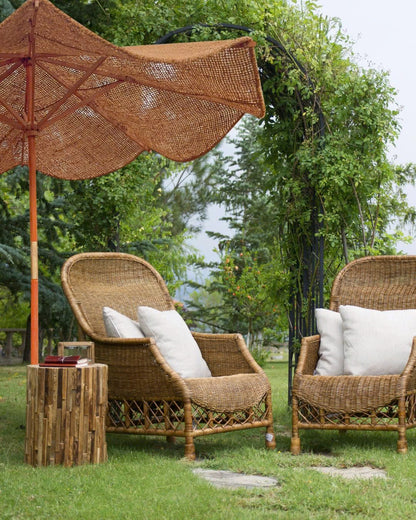 Parasol set with coir sail, wooden frame and concrete base (pre-order)
