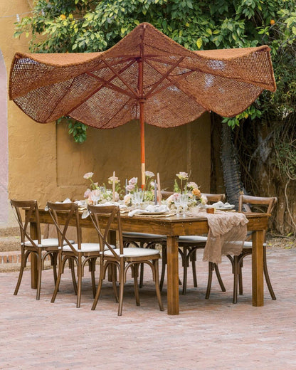 Parasol set with coir sail, wooden frame and concrete base (pre-order)